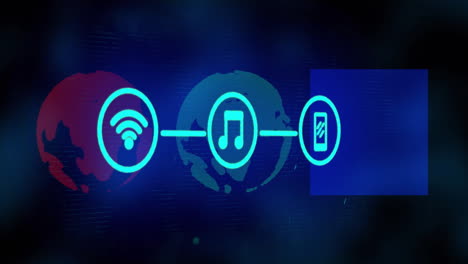 wi-fi, music, and smartphone icons connected by lines, digital connectivity animation