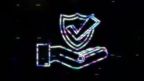 glitch check mark hanging over hands. green approved star sticker. motion graphic