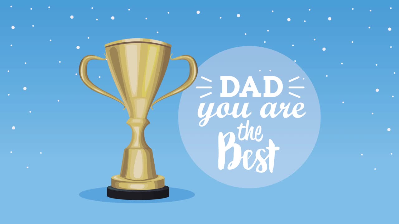 황금 트로피 컵과 함께 행복한 아버지의 날 편지 카드