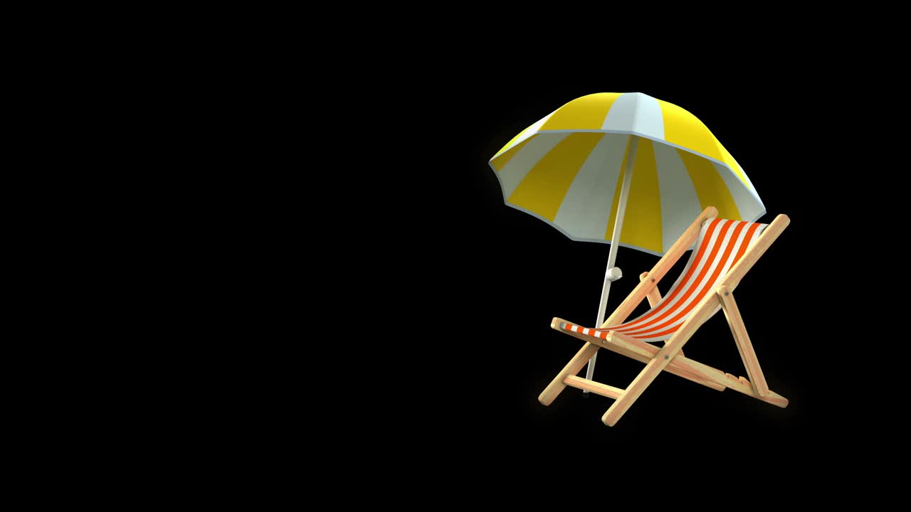 cama de sol y paraguas animación packshot con llave de croma y canal alfa en 4k