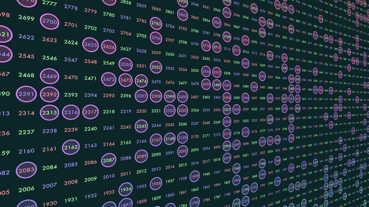 Random numbers pattern in rows on dark space