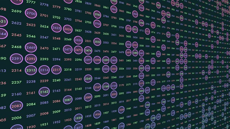 Random numbers pattern in rows on dark space