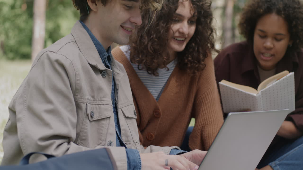 Friends Studying Outdoors