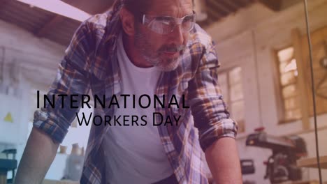 animación del día internacional de los trabajadores sobre ingeniero caucásico masculino