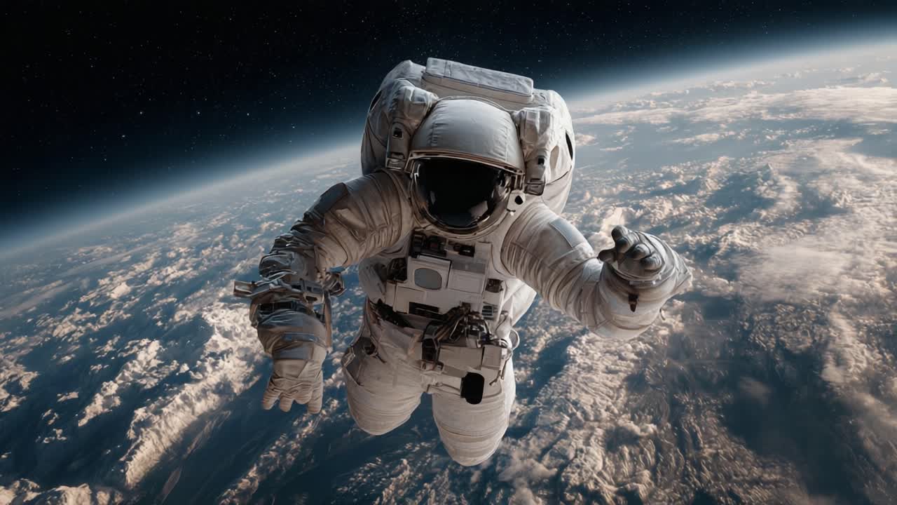 A lone astronaut navigates the breathtaking expanse of space, suspended in zero gravity above the stunning Earth, showcasing the beauty and wonder of the cosmos
