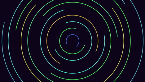 a circular design of colorful lines spiraling towards a black center, this abstract image intrigues with its vibrant patterns, leaving interpretation open to individual perspective