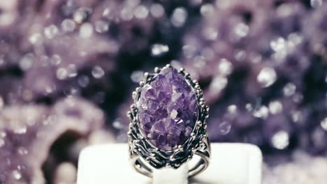 close-up shot of amethyst ring