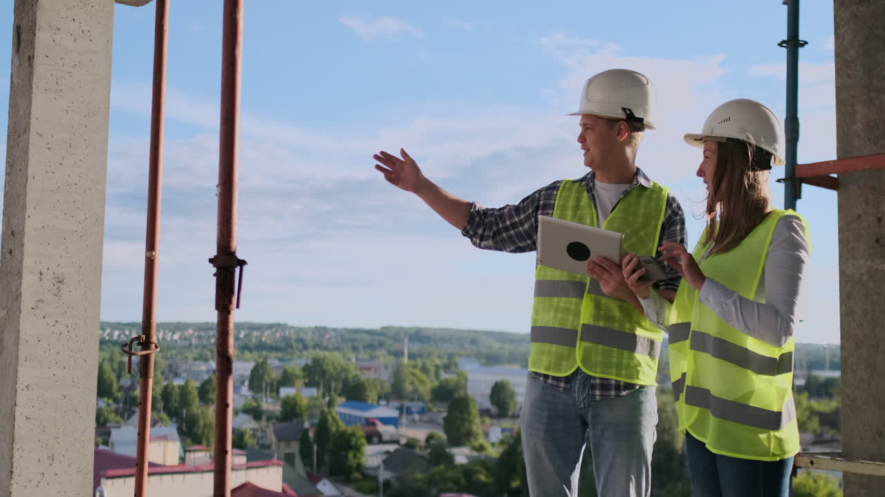 gerente de construcción e ingeniero que trabaja en el sitio de construcción
