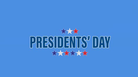 animation of presidents day text moving over blue background