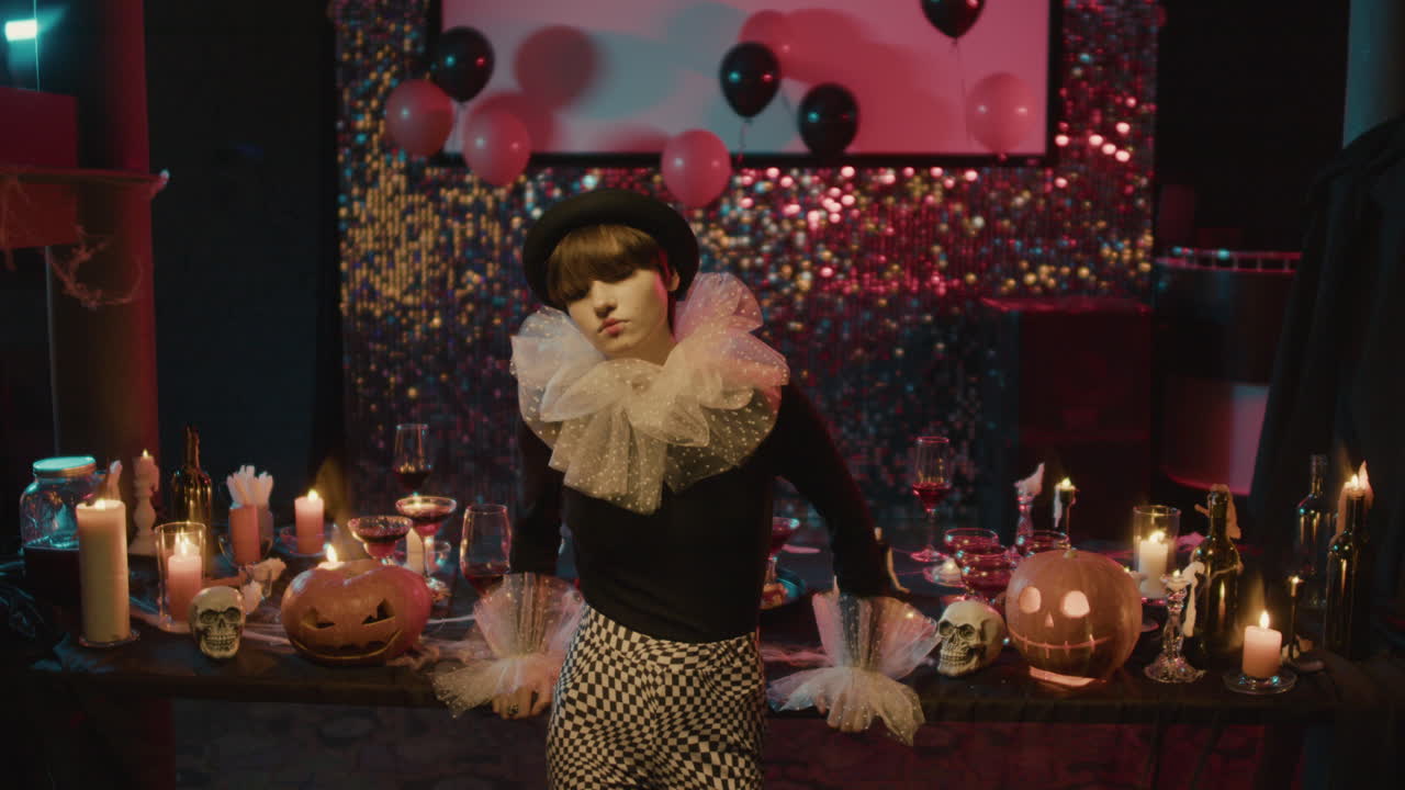 젊은 여성이 카메라를 쳐다보고 있습니다.