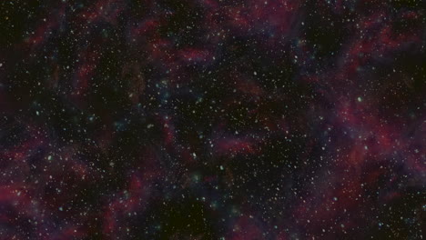 universe with flying stars and dust in red clouds