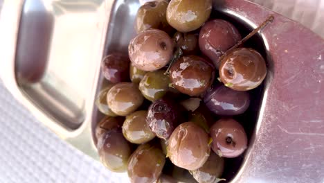 Close-up-View-of-Marinated-Olives-in-Cascais,-Portugal