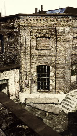 abandoned brick building with a window and door