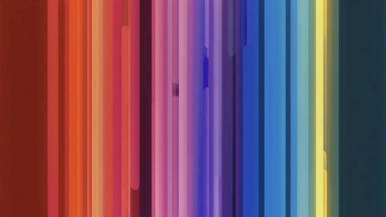 Barras verticales coloridas abstractas expandiéndose y contrayéndose sobre fondo negro
