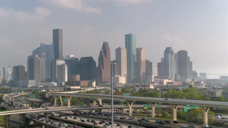 aerial of cars on 45 north freeway near downtown houston