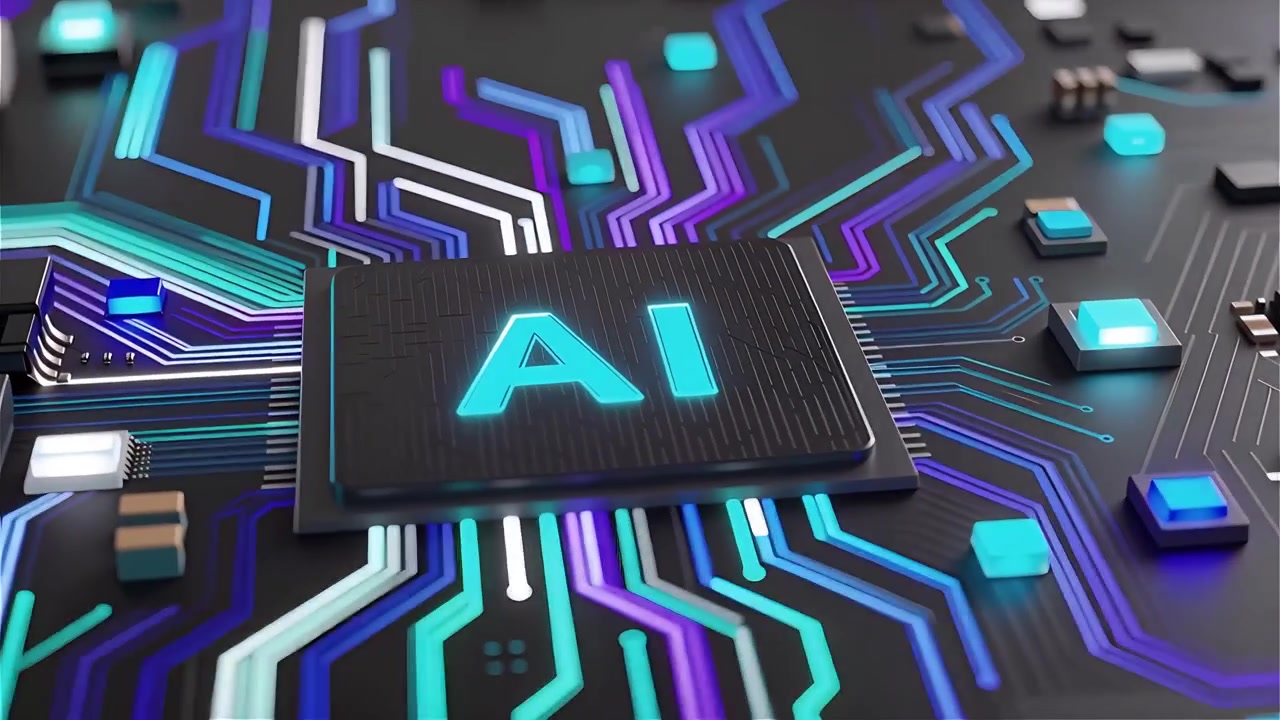 Futuristic AI Chip Motherboard Technology Background 4K