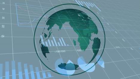 animation of globe over financial data processing on black background