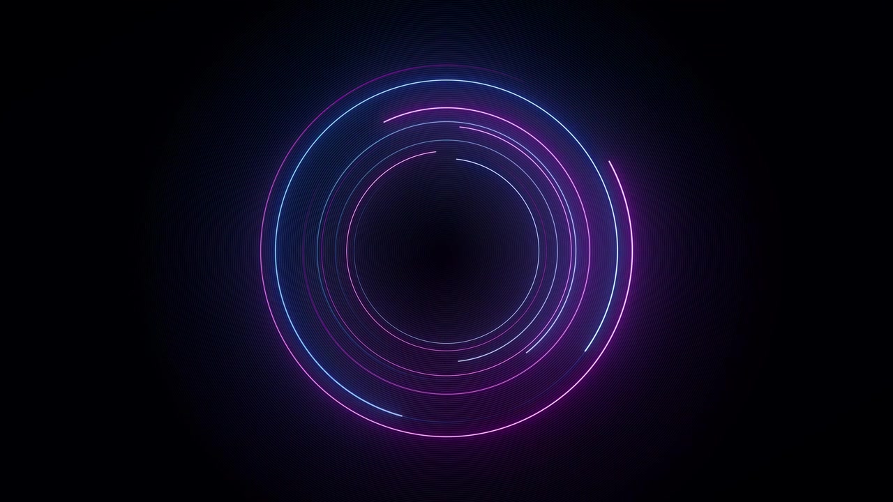 Concentric neon ring hud loop purple blue circular light trails dark void center and modern tech