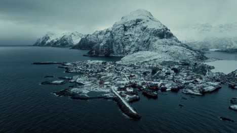 vista aérea de las islas lofoten hermoso paisaje durante el invierno