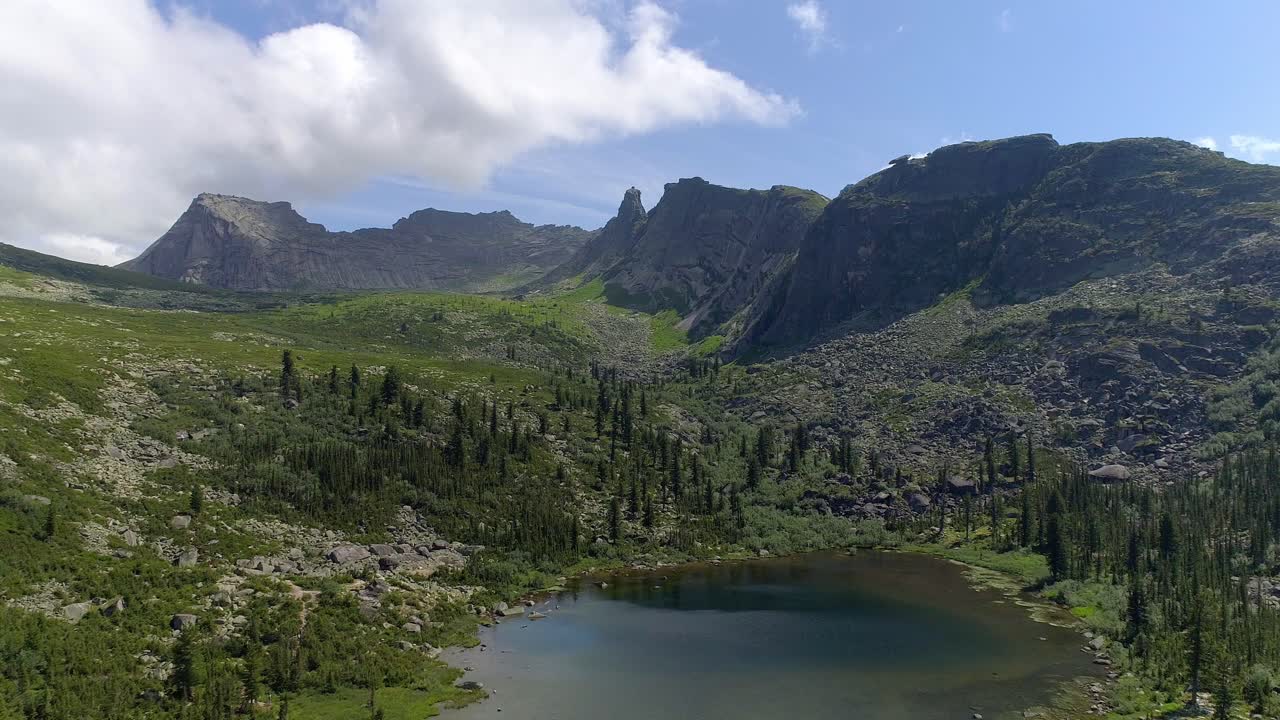 vista aérea de un lago y montañas