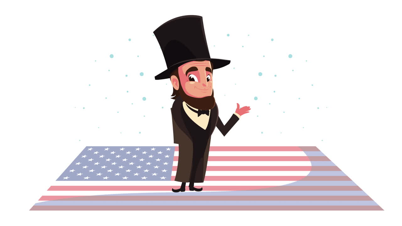 Cartoon Abraham Lincoln on American Flag