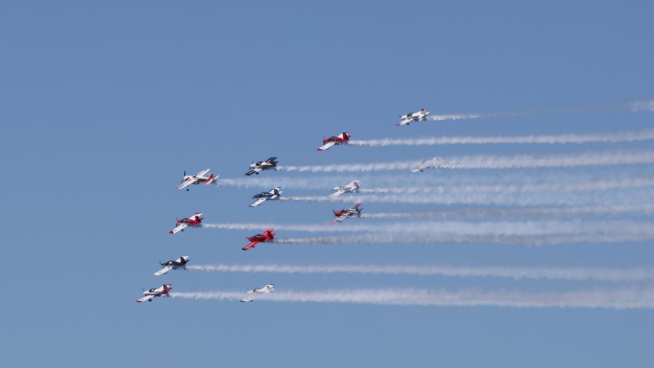 Aerial display by a synchronized flying team