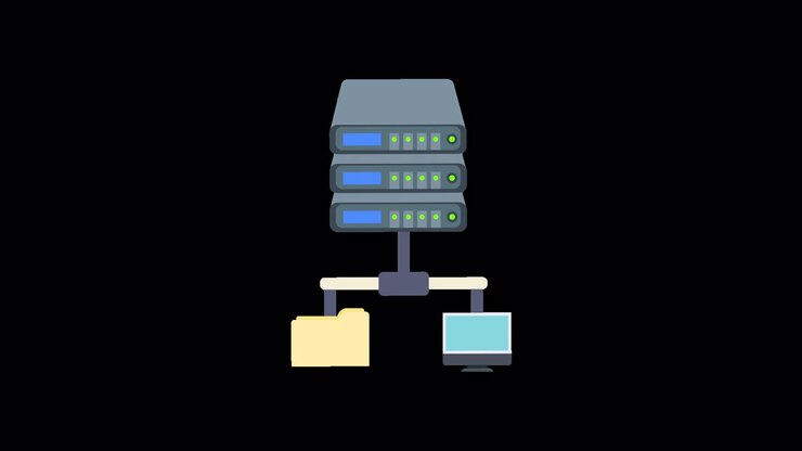 Animeret serverrack, der forbinder til computer og datalagring