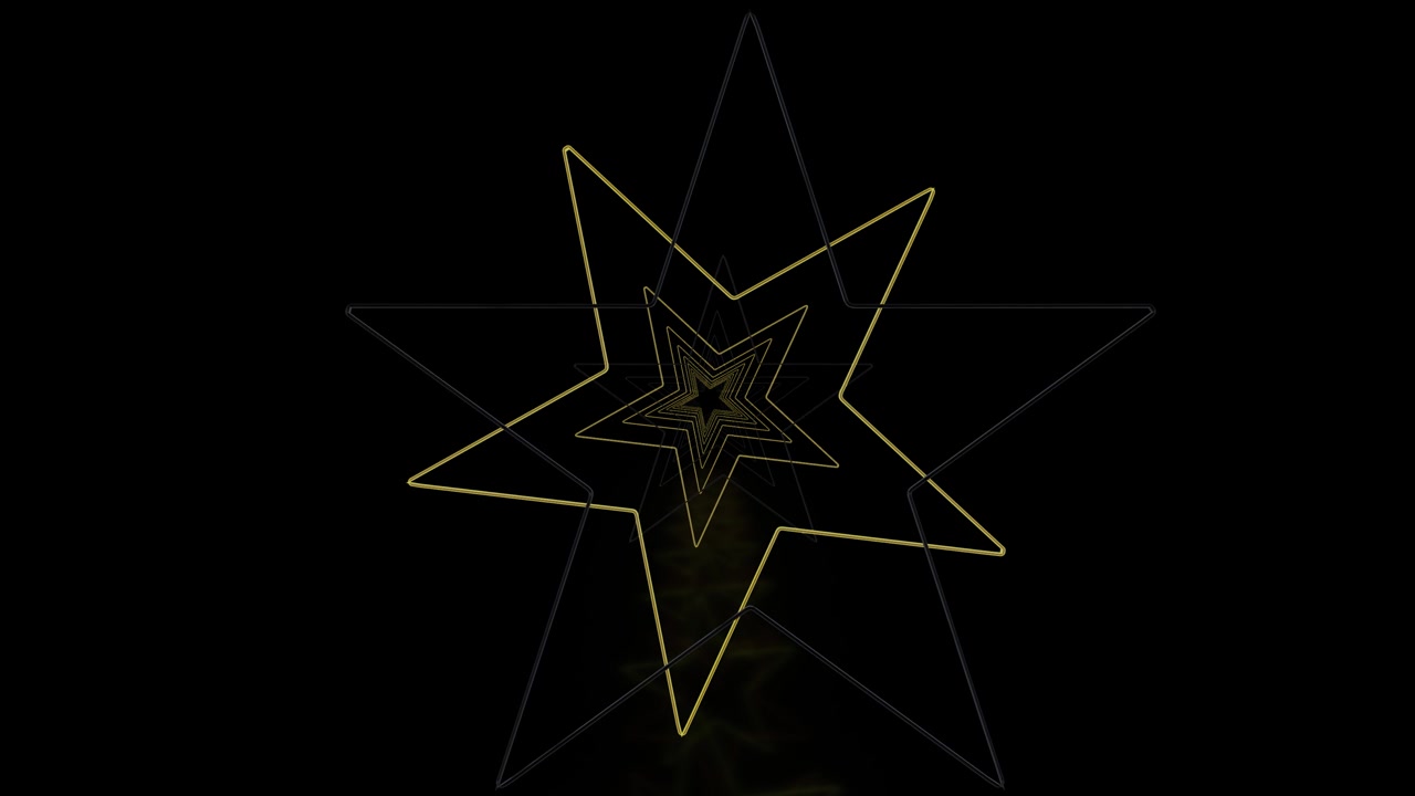 Gold neon star tunnel moves black space layered outlines geometric depth stylish abstract motion