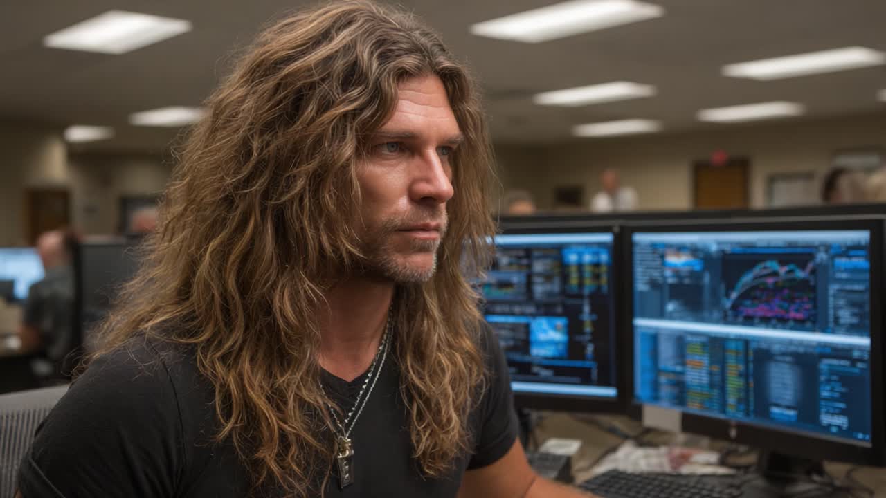 A Focused Trader Analyzing Market Trends in a Modern Office Environment with Advanced Technology and Data on Multiple Monitors