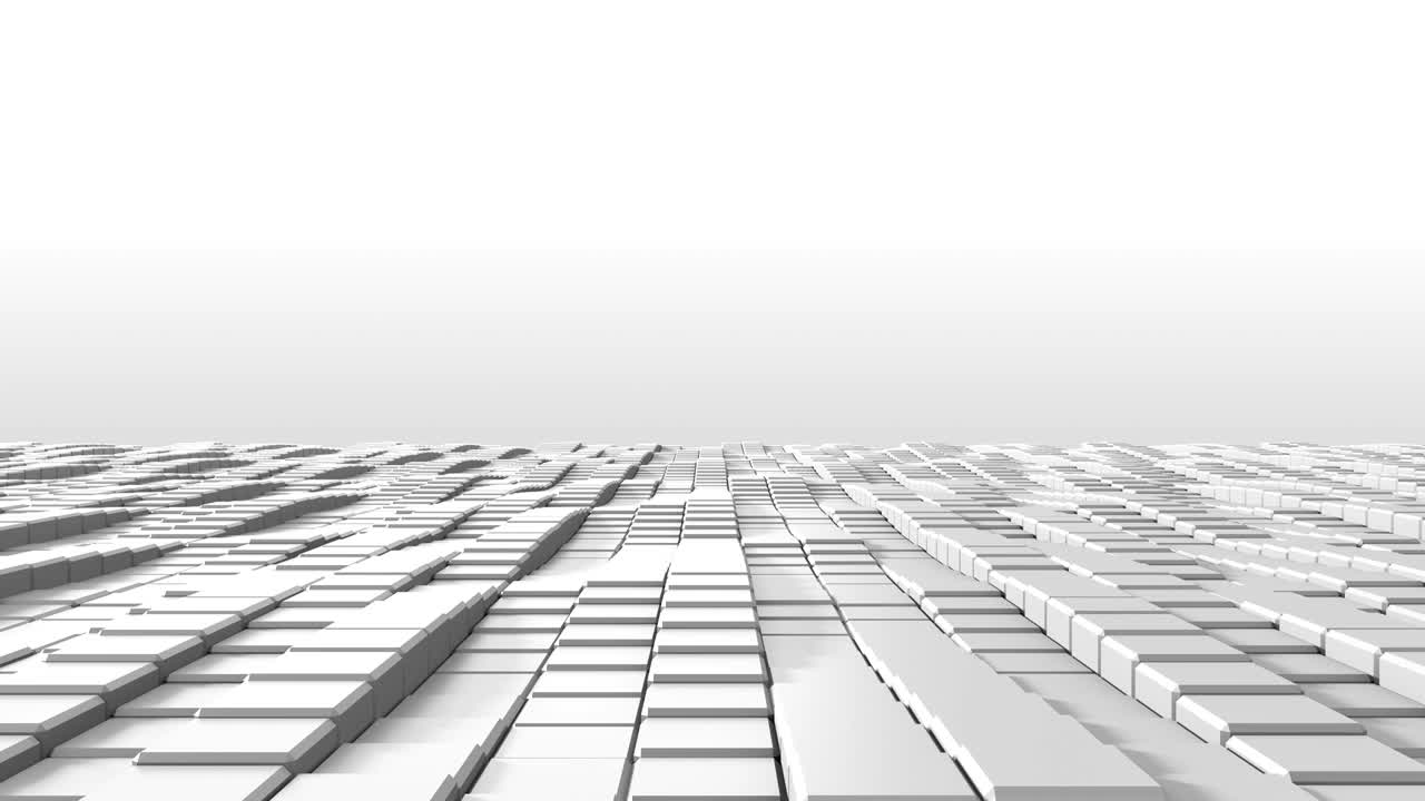 3D render white cubes are moving wavy on floor in perspective view.