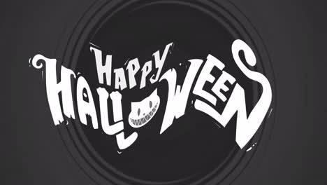 Digitale-Animation-Eines-Fröhlichen-Halloween-Textes-über-Einem-Runden-Schwarzen-Banner-Vor-Grauem-Hintergrund