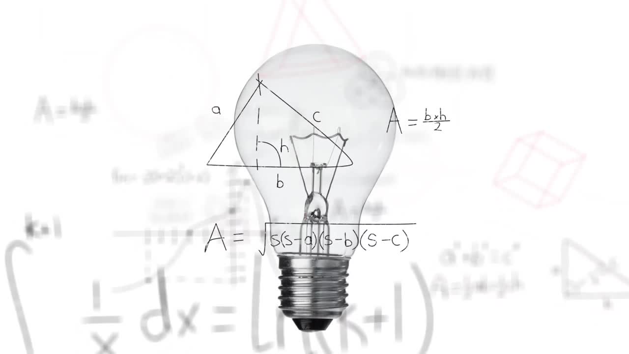 Animation of light bulb and scientific formule data processing
