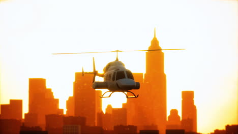 Silhouette-helicopter-at-city-scape-background