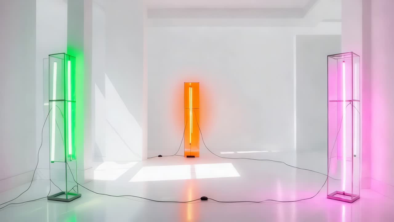 interior moderno con lámparas de neón de colores