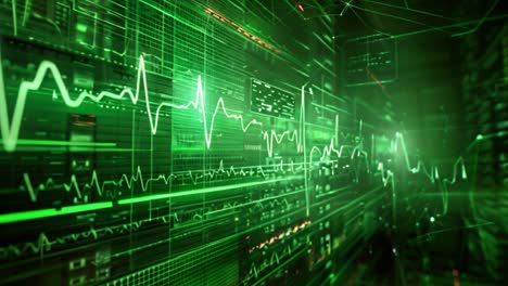 abstract digital data display with green waveforms