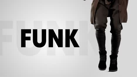 animación de texto funk con una persona bailando sobre un fondo blanco