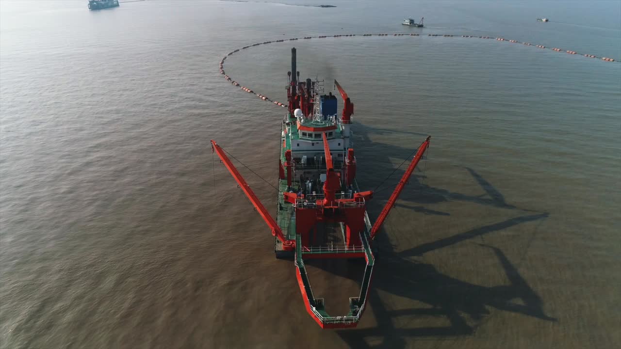Aerial View of a Trailing Suction Hopper Dredger at Work