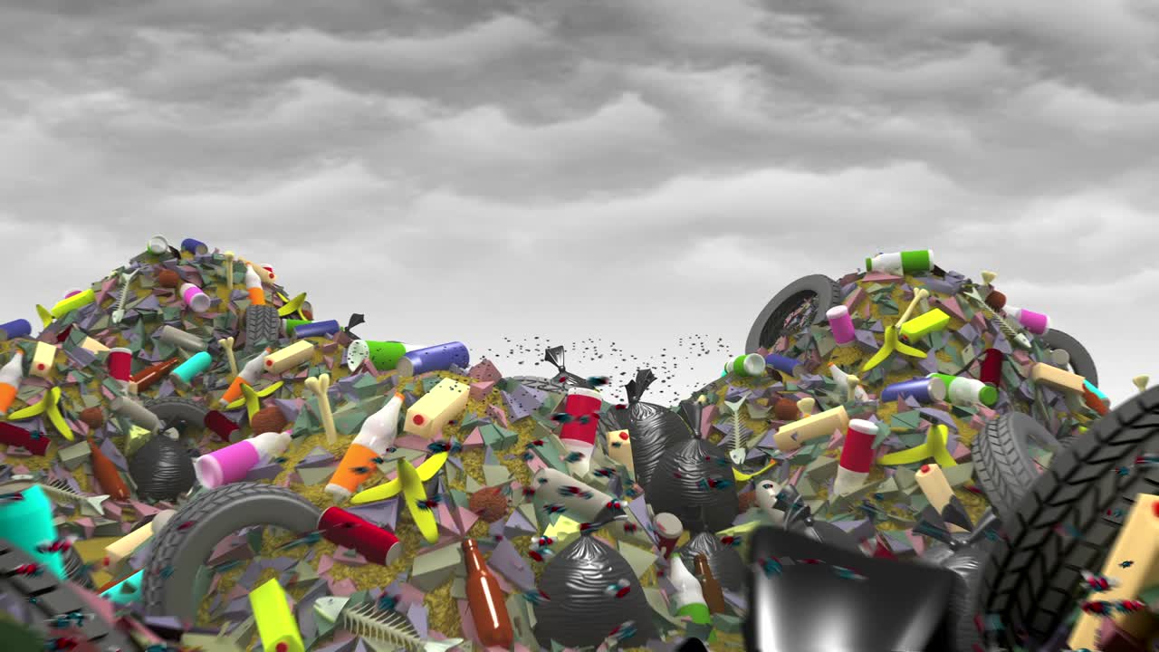 el gran vertedero de basura. animación en 3d, bucle sin costuras.