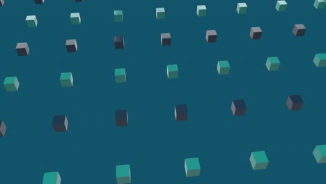 animation of green and brown squares in blue background