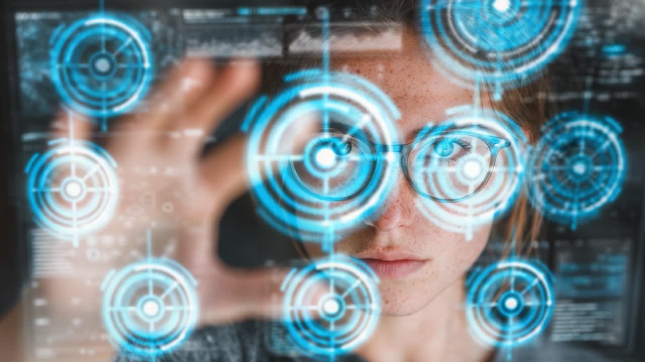 A Concentrated User Interacting with Futuristic Digital Interface, Showcasing Advanced Technology and Data Visualization Through an Engaging Virtual Experience