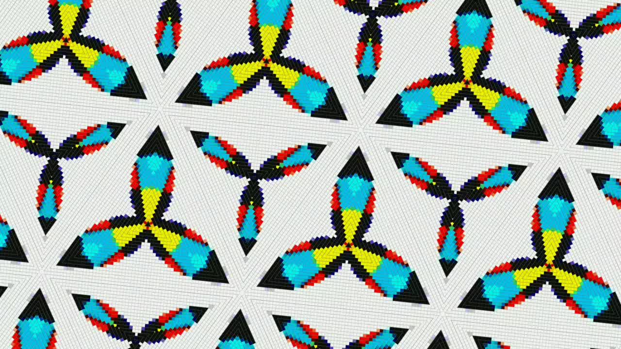 색 바탕에 다채로운 픽셀 잎자루 패턴, 회전 그래픽