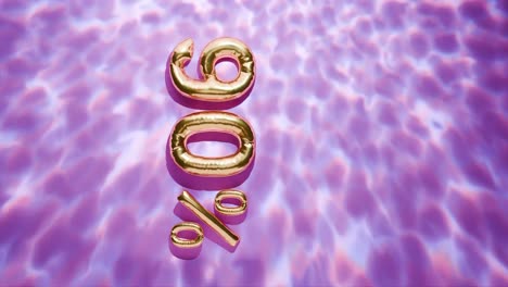 90% dorado flotando por encima de las ondas de agua en fondo rosa vertical