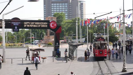 red tram in istanbul, turkey