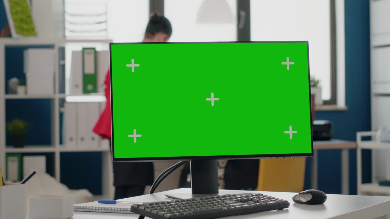 Close up of green screen on computer monitor