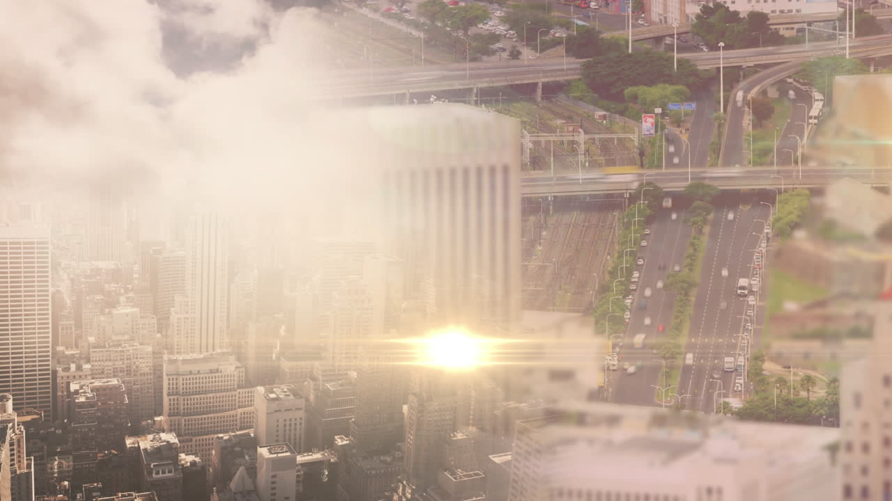 도시 풍경 위의 빛의 흔적의 애니메이션