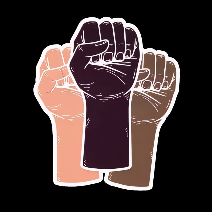 Illustration of Three Raised Fists Representing Unity and Diversity