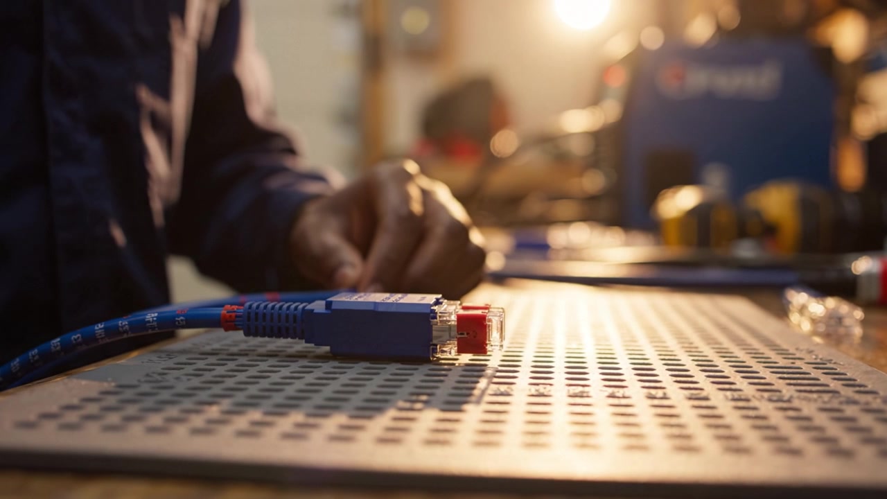 A Skilled Technician Assembles Electronics with Care on a Workbench, Showcasing Tools, Components, and Precision in a Well-Lit Workshop Environment.