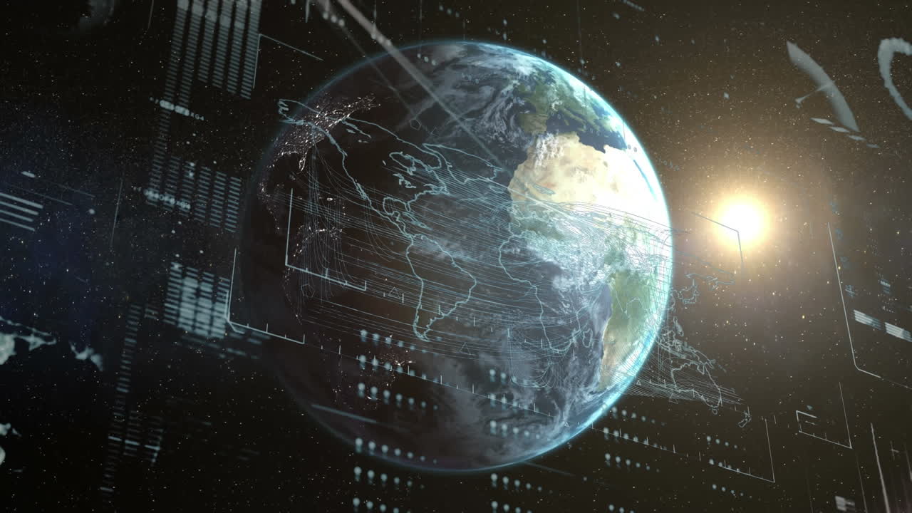 Animation of financial data processing over globe