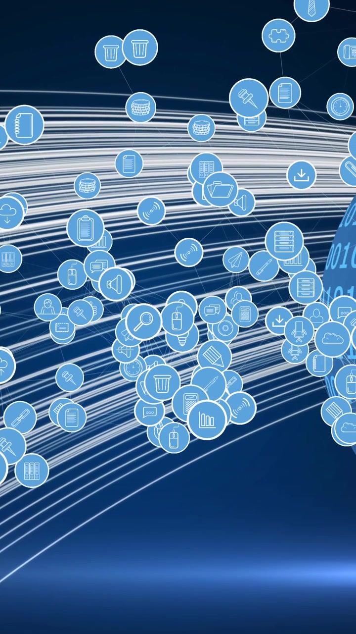 Animation of network of connections with digital icons over globe in background