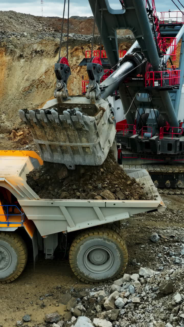 Open Pit Mining Operation with Excavator and Dump Truck